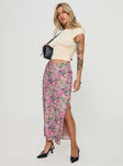   side view of model wearing Princess Polly Rinaldie Maxi Skirt Pink Multi Maxi 