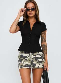   front view of model wearing Princess Polly Voltage Denim Mini Skirt Camouflage 