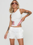 High rise shorts Thick elasticated waistband, twin hip pockets Non-stretch material, unlined 