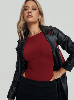 back view of model wearing Princess Polly Beresford Bodysuit Wine Sleeveless 