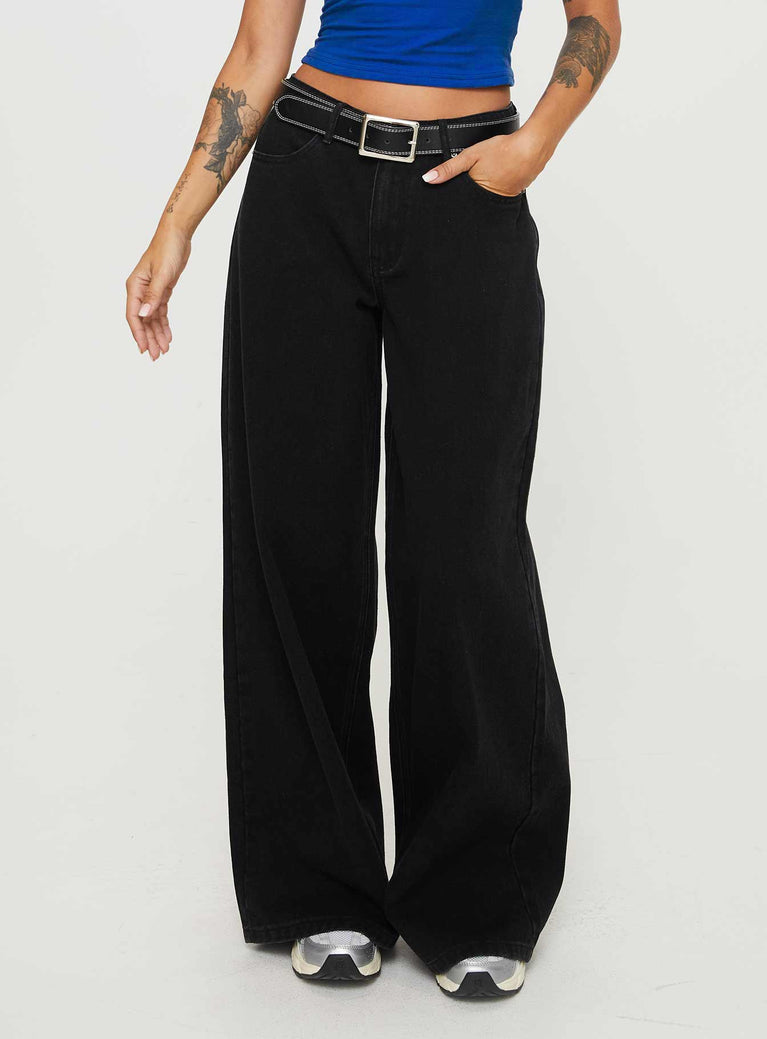 Naylor Wide Leg Jeans Washed Black Denim Petite