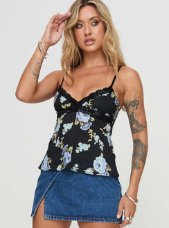 side view of model wearing Princess Polly Thexton Top Black Sleeveless V-Neck 