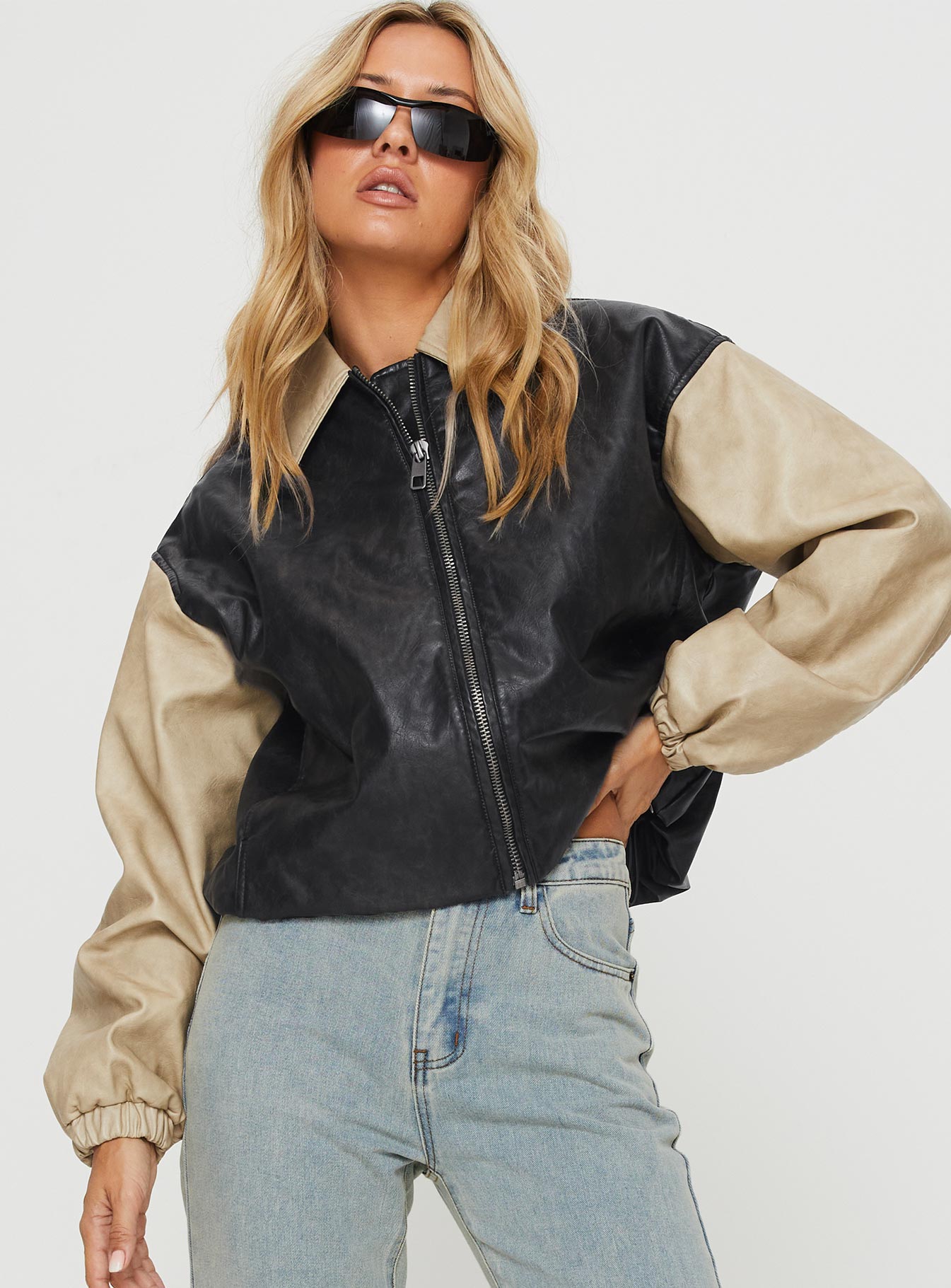 Camel leather store bomber jacket