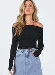 Morley Off Shoulder Sweater Black Princess Polly  Cropped 