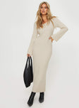 Princess Polly Scoop Neck  Malletti Long Sleeve Maxi Dress Beige