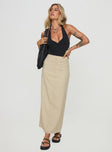 Maxi skirt Linen material look, zip & clasp fastening, split in hem at back Non-stretch material, fully lined 