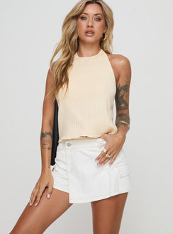 front view of model wearing Princess Polly Better Not Skort White High Waisted Shorts 