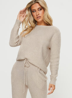 Abrams Rib Knit Crew Sweater Beige Princess Polly  regular 