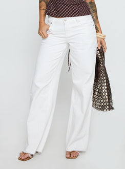 front view of model wearing Princess Polly Sabryna Low Rise Straight Leg Jeans White Low Rise Jeans 