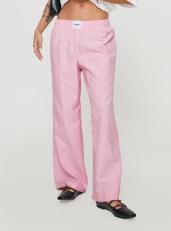 back view of model wearing Princess Polly Beach House Pants Pink/White High Waisted Pants 