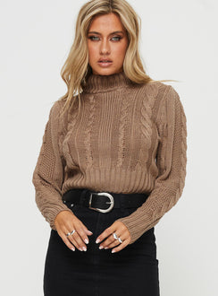 Degi Cropped Cable Sweater Brown Princess Polly  Cropped 