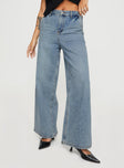 Princess Polly Mid Rise  Jewelz Wide Leg Jeans Light Wash