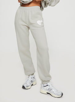 product Princess Polly  Princess Polly Track Pants Bubble Text Grey / Cloud White
