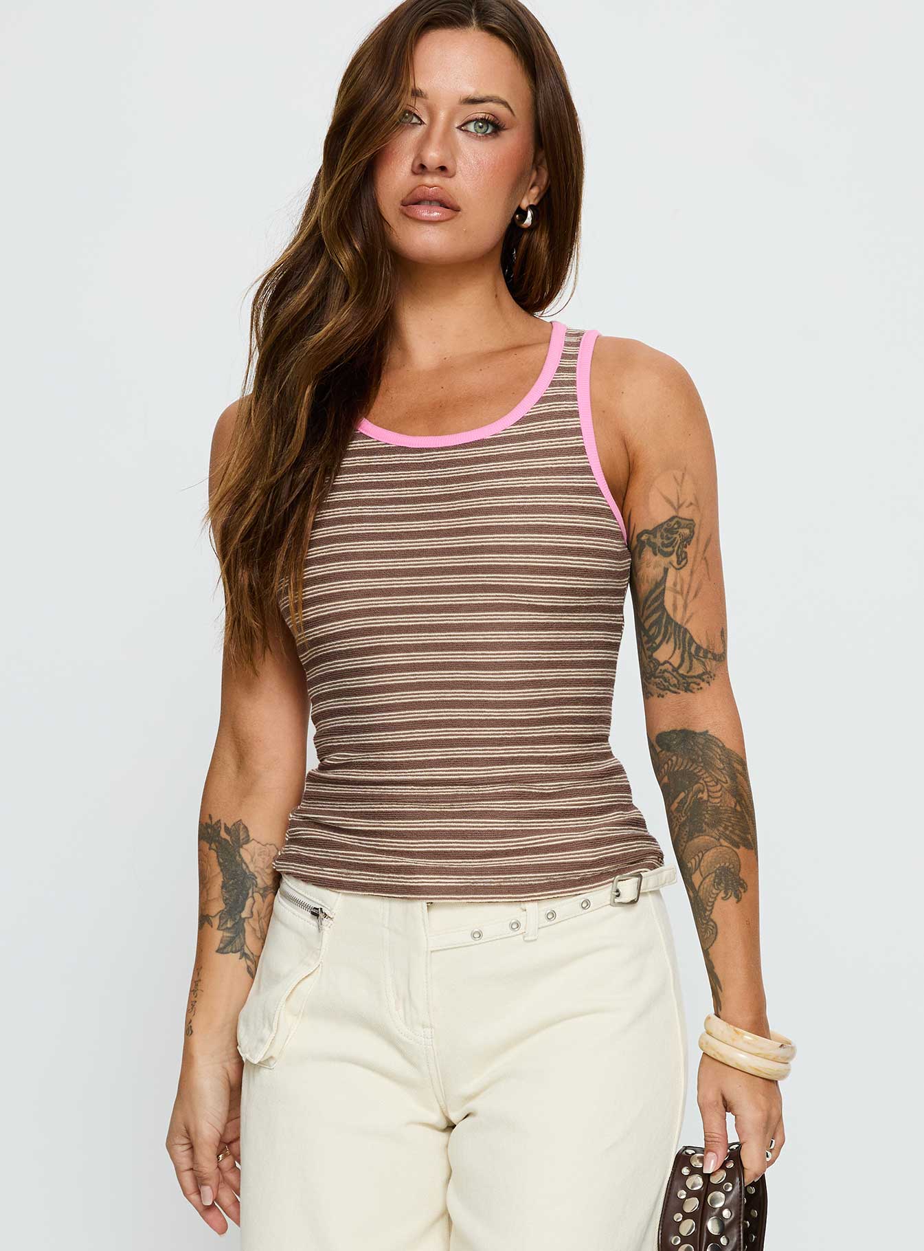 Elizebeth Contrast Trim Tank Top Multi Stripe