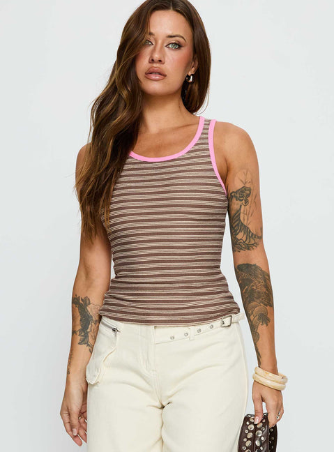 Elizebeth Contrast Trim Tank Top Multi Stripe