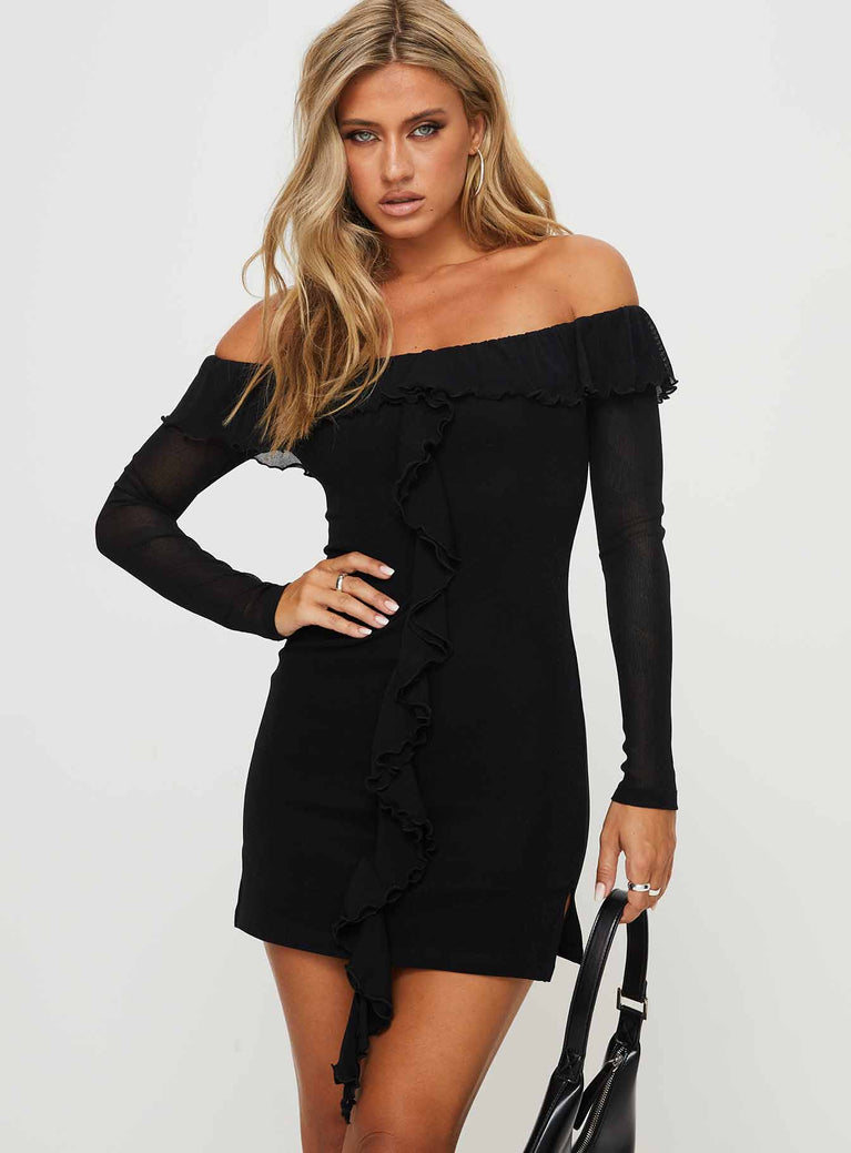 Princess Polly straight  Navaro Off The Shoulder Mini Dress Black