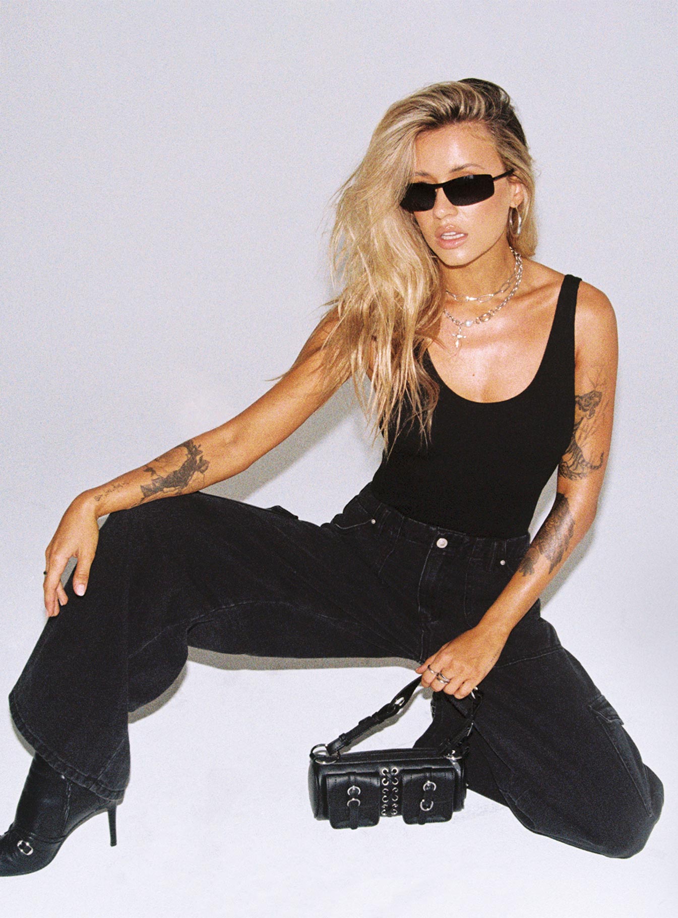 product Princess Polly High Waisted  Adrianne Wide Leg Cargo Jeans Black