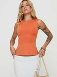 front view of model wearing Princess Polly Uzo Top Orange Sleeveless Crew Neck 