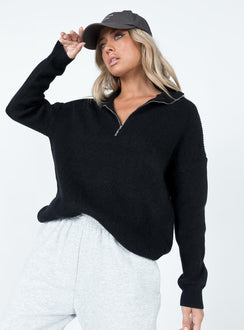 front view of model wearing Princess Polly Bessy Sweater Black regular 