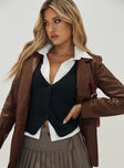 Morrison Faux Leather Blazer Brown