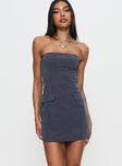 front view of model wearing Princess Polly Langdon Strapless Mini Dress Charcoal Straight Neck 