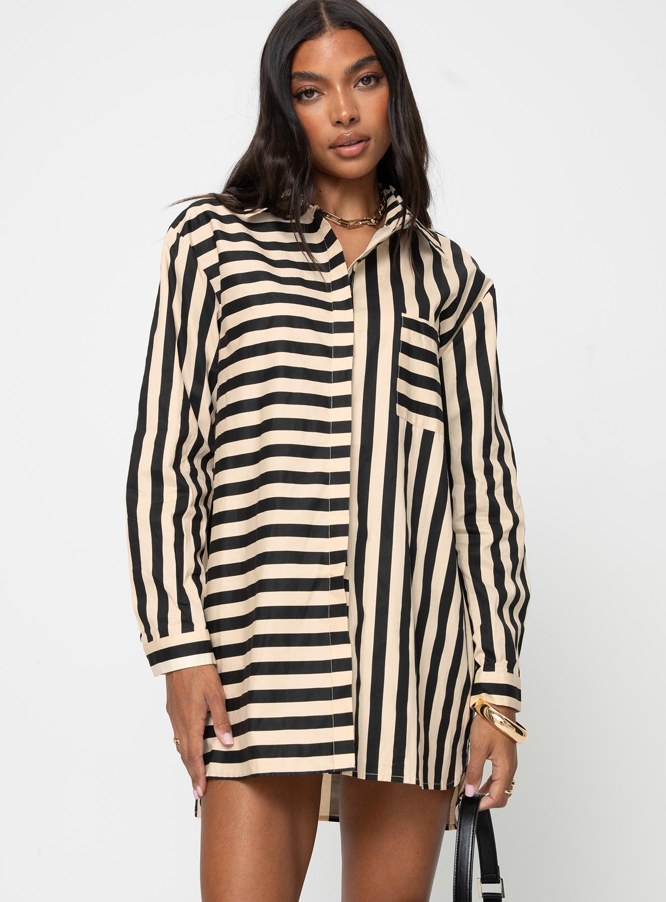 Shirt dress black hot sale and white striped