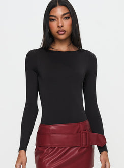 front view of model wearing Princess Polly Quinby Backless Long Sleeve Bodysuit Full Sleeves High Neck 