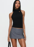 front view of model wearing Princess Polly Can't Sleep Skort Charcoal Stripe Low Rise Shorts 