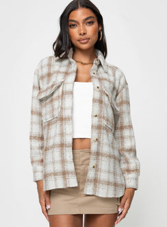 Plaid shacket, oversized fit Classic collar, button fastening, chest pockets, single button cuff