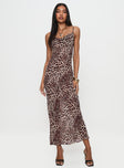 front view of model wearing Princess Polly Paolina Maxi Dress Leopard Cowl Neck 