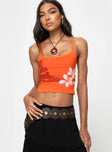 side view of model wearing Princess Polly Sunset Tank Orange Sleeveless Square Neck 