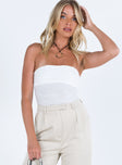 front view of model wearing Princess Polly Makena Strapless Bodysuit White Tall Low Impact Sleeveless straight 