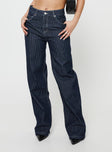 Princess Polly High Rise  Rathlyn Pinstripe Jeans Dark Denim