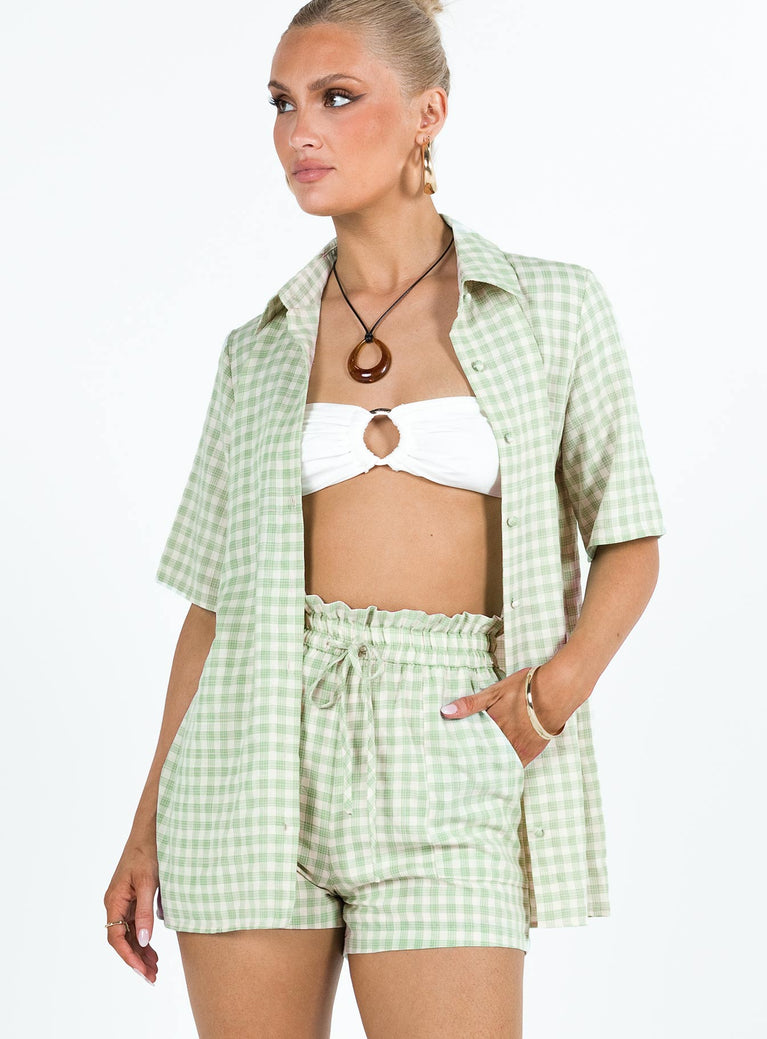 Gilda Shorts Green Gingham Princess Polly low-rise 