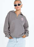 Princess Polly Quarter Zip Sweatshirt Cursive Text Charcoal / Light Pink Princess Polly  Cropped 