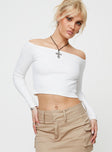 Off the shoulder top top Slim fit, straight neckline, ribbed material Good stretch, unlined