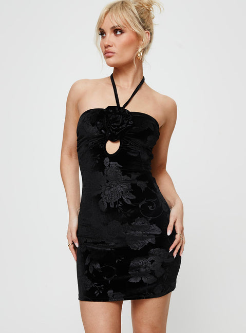 product Princess Polly Crew Neck  Saveni Flower Mini Dress Black