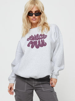 Princess Polly Crew Neck Sweatshirt Bubble Text Grey Marle / Burgundy Princess Polly  regular 