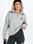 Princess Polly Quarter Zip Sweatshirt Cursive Text Grey Marle / Slate Princess Polly  regular 