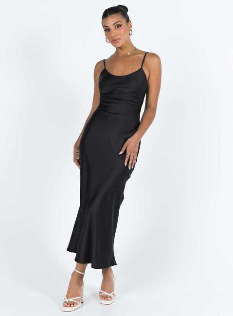 Front view of model wearing  front Princess Polly High Neck  Kalesi Maxi Dress Black