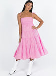 Front view of model wearing  front Princess Polly Scoop Neck  Macer Maxi Dress Pink