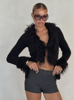 front view of model wearing Princess Polly Sistine Cardigan Black Longline Jumpers 