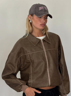 Goldsmith Bomberjacke aus Kunstleder in Washed Dark Brown