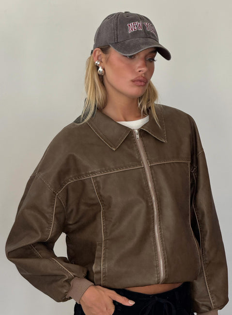 Goldsmith Bomberjacke aus Kunstleder in Washed Dark Brown