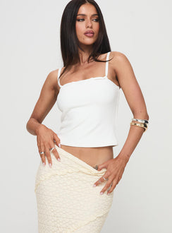 side view of model wearing Princess Polly Seraphiel Top White Sleeveless Square Neck 