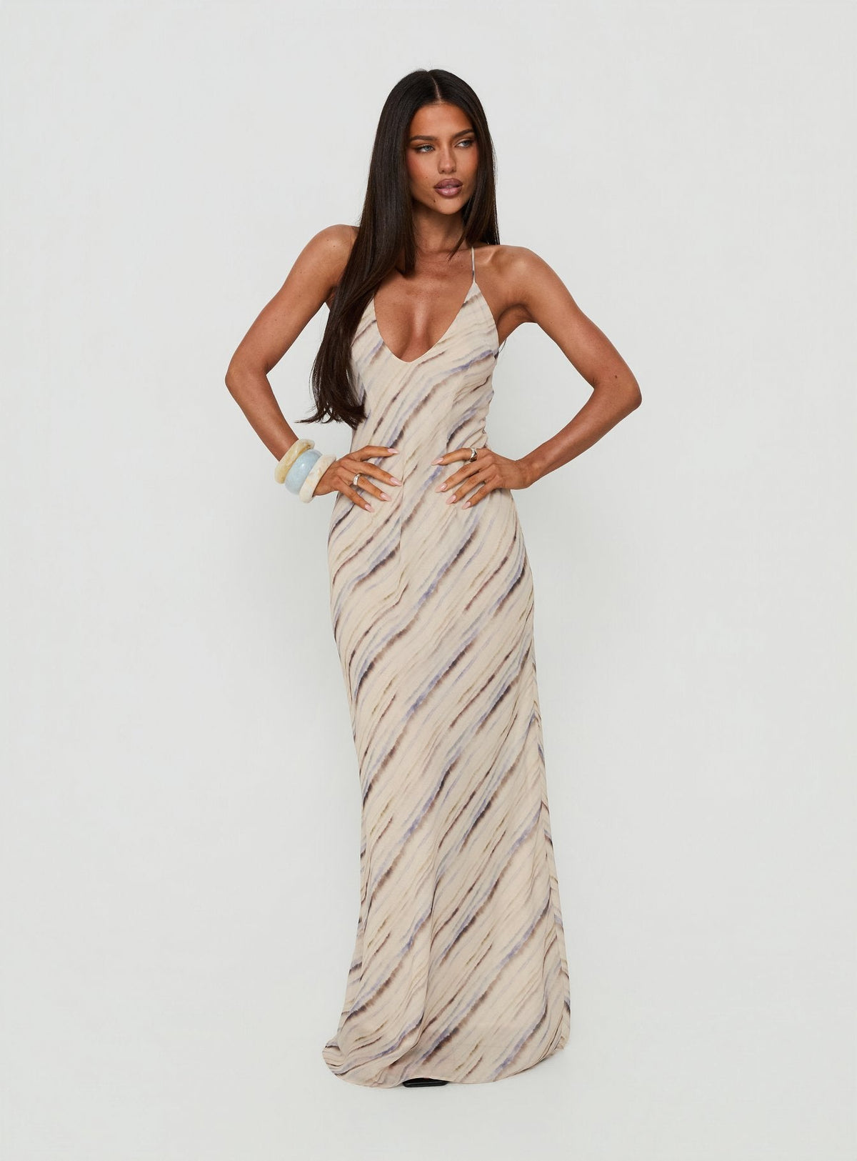 Esmira Halter Maxikleid Cremefarbener Streifen