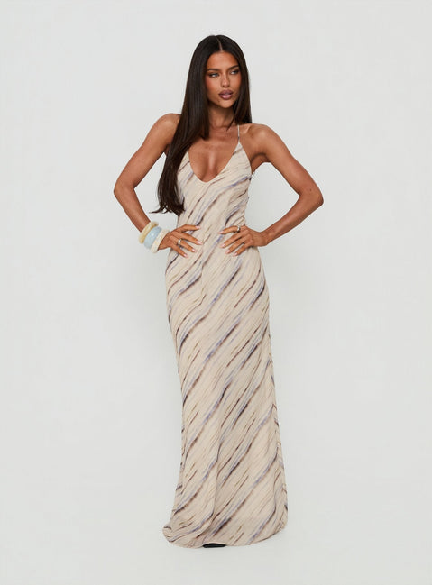 Esmira Halter Maxikleid Cremefarbener Streifen