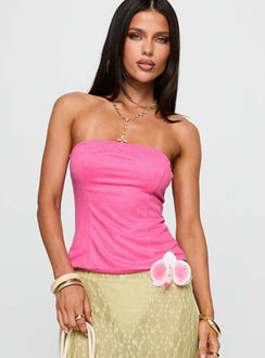 front view of model wearing Princess Polly Plotline Strapless Top Pink Sleeveless straight 