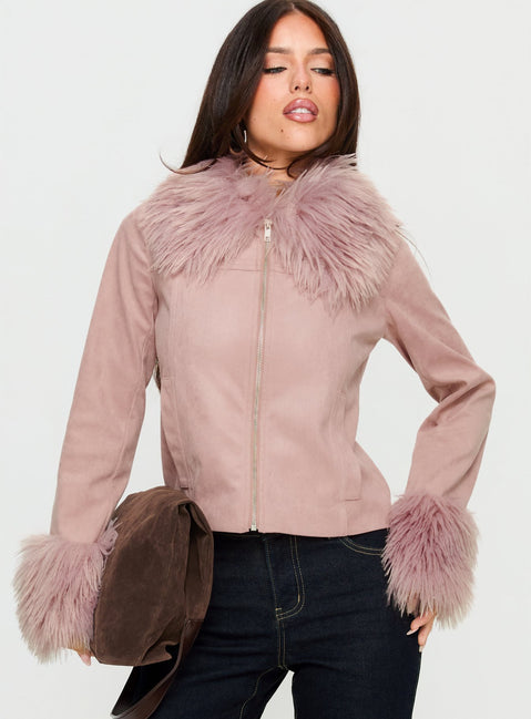 Jeanna Suede Faux Fur Detail Jacket Pink