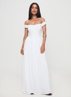 front view of model wearing Princess Polly Romantic Maxi Dress White Straight Neck 